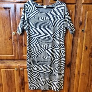 LULAROE Julia Geometric Bodycon Midi Dress Greyblue and Cream Size  3XL